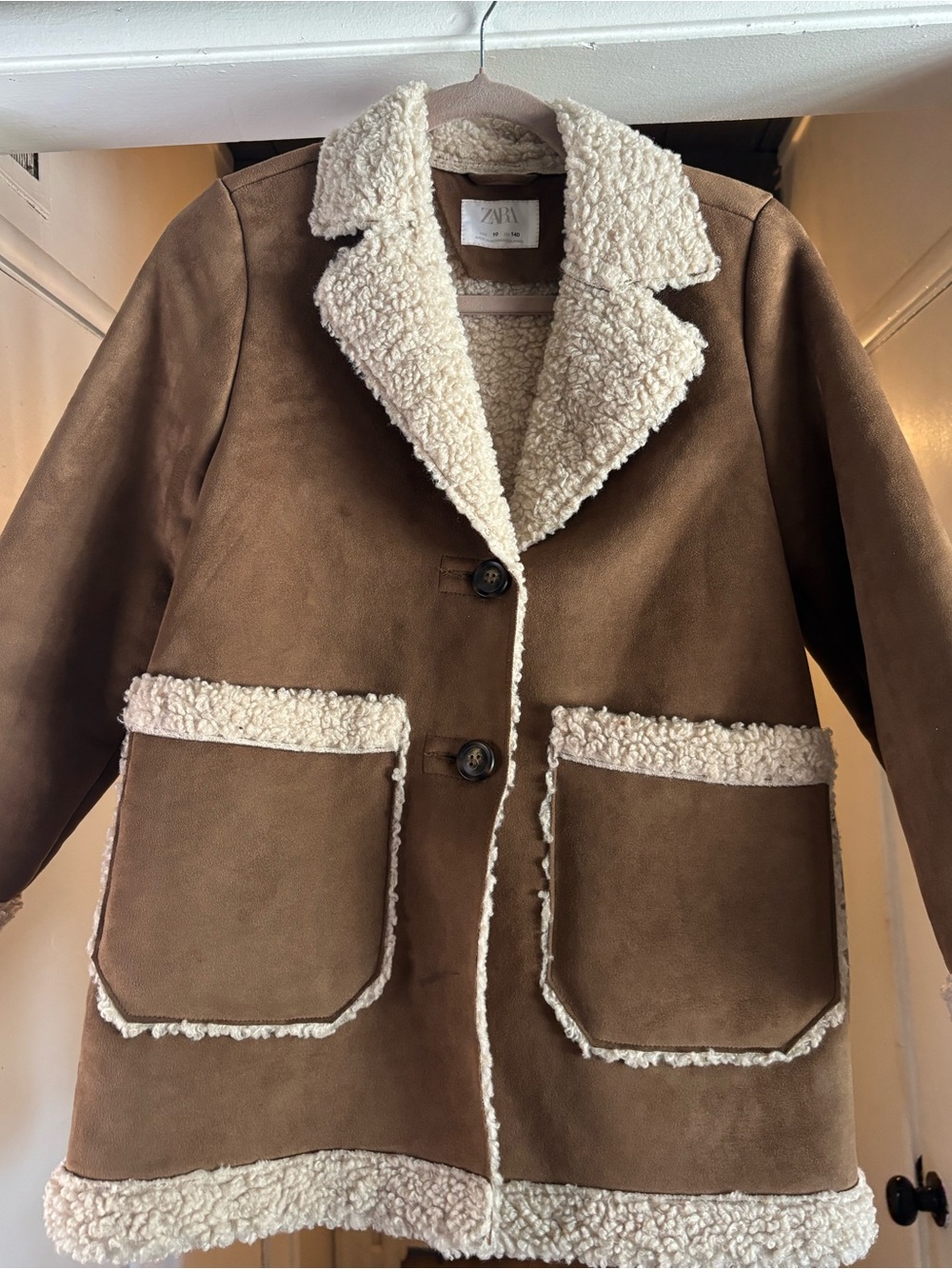 Zara Brown Jacket with Cream Sherpa Trim